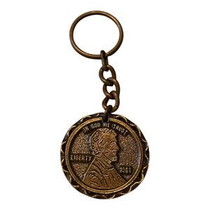 Vintage Penny Medallion Metal Keychain The Sandwich State Bank 125th Anniversary